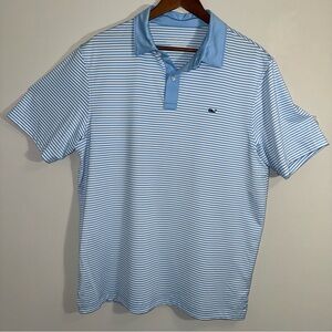 Vineyard Vines Men’s Performance Light Blue and White Polo Shirt Size Large